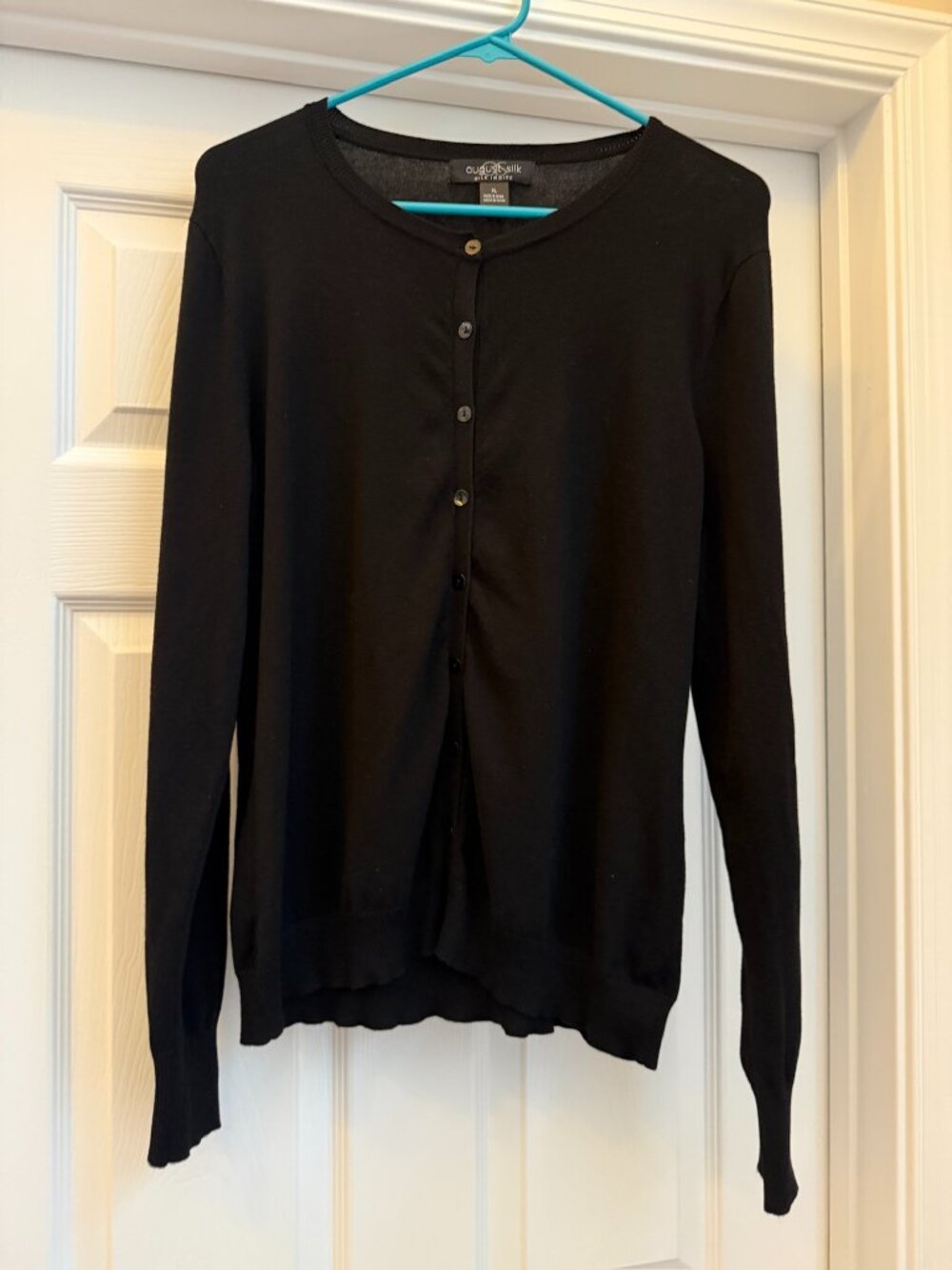 Women's August Silk Black Button up Sweater Cardigan Size XL